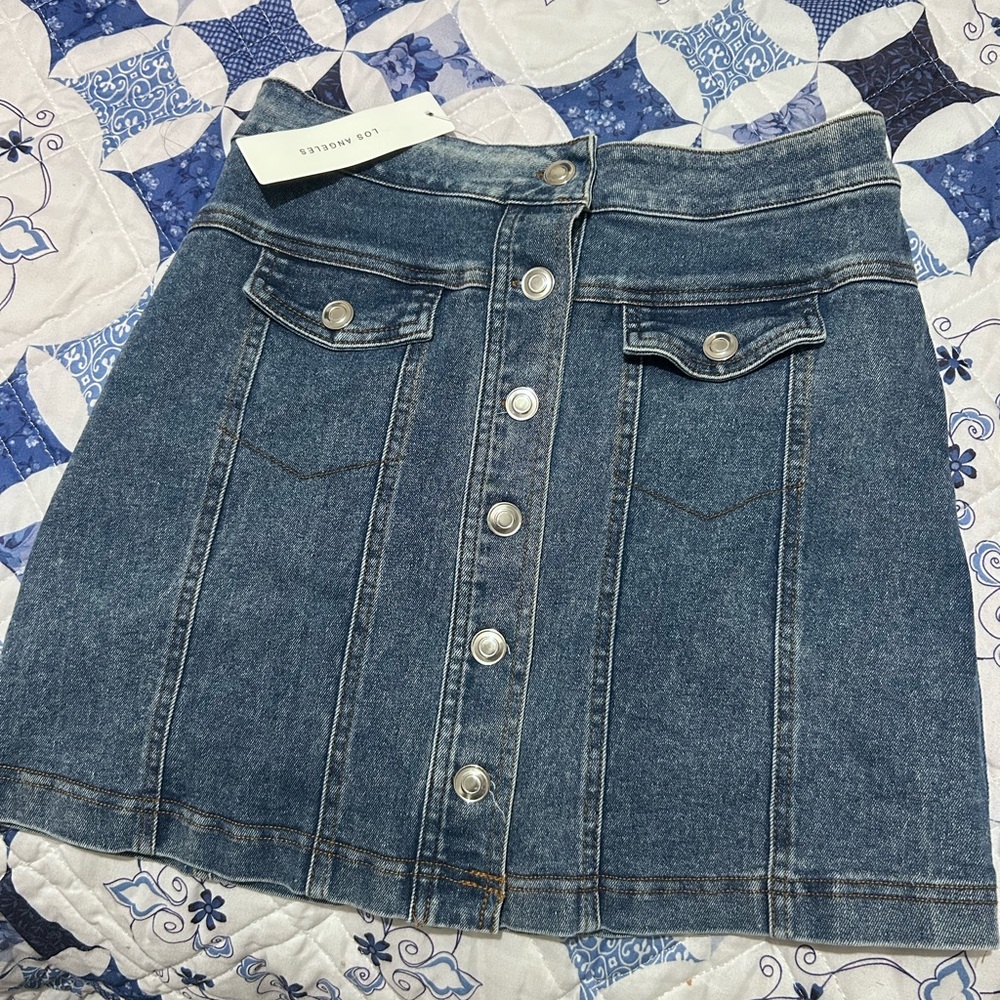 Timing Blue Denim Mini Skirt with Button-Front